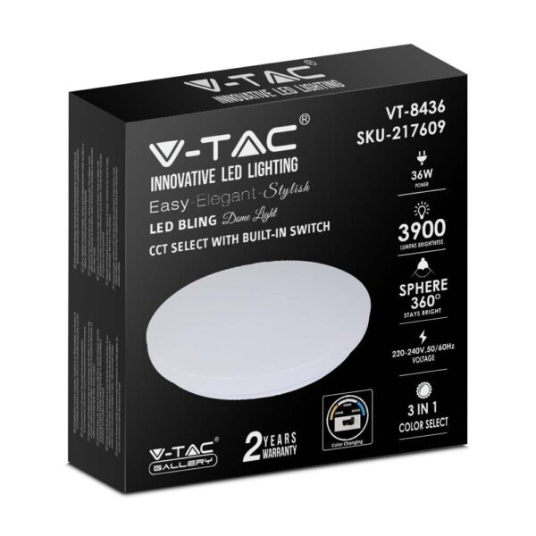 LED πλαφονιέρα 36W στρογγυλή, CCT 3IN1 Φωτισμός Λευκό σώμα  V-TAC – 217609