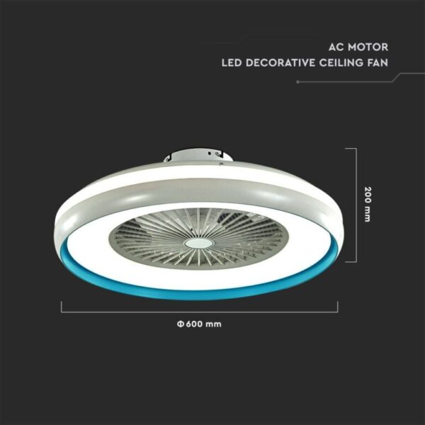 Ανεμιστήρας οροφής LED 45W 3 σε 1 λευκό σώμα-μπλε δαχτυλίδι 7 πτερυγίων με ρύθμιση μέσω RF control V-TAC – 217934