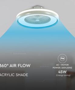 Ανεμιστήρας οροφής LED 45W 3 σε 1 λευκό σώμα-μπλε δαχτυλίδι 7 πτερυγίων με ρύθμιση μέσω RF control V-TAC – 217934