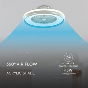 Ανεμιστήρας οροφής LED 45W 3 σε 1 λευκό σώμα-μπλε δαχτυλίδι 7 πτερυγίων με ρύθμιση μέσω RF control V-TAC – 217934