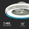 Ανεμιστήρας οροφής LED 45W 3 σε 1 λευκό σώμα-μπλε δαχτυλίδι 7 πτερυγίων με ρύθμιση μέσω RF control V-TAC – 217934