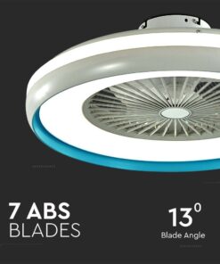 Ανεμιστήρας οροφής LED 45W 3 σε 1 λευκό σώμα-μπλε δαχτυλίδι 7 πτερυγίων με ρύθμιση μέσω RF control V-TAC – 217934