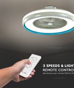 Ανεμιστήρας οροφής LED 45W 3 σε 1 λευκό σώμα-μπλε δαχτυλίδι 7 πτερυγίων με ρύθμιση μέσω RF control V-TAC – 217934