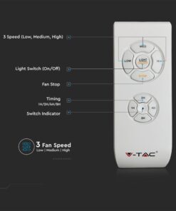 Ανεμιστήρας οροφής LED 45W 3 σε 1 λευκό σώμα-μπλε δαχτυλίδι 7 πτερυγίων με ρύθμιση μέσω RF control V-TAC – 217934