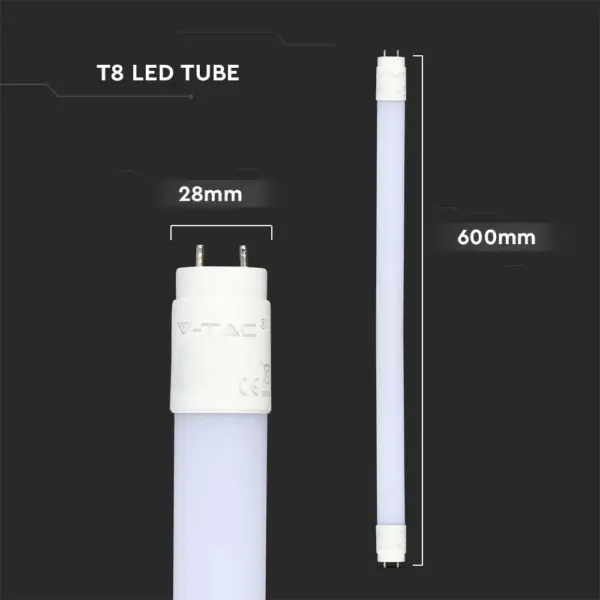 LED Λάμπα T8 G13 60cm 7.5W V-TAC Samsung Chip Rotable 850lm 160° Φυσικό   4000K – 21686