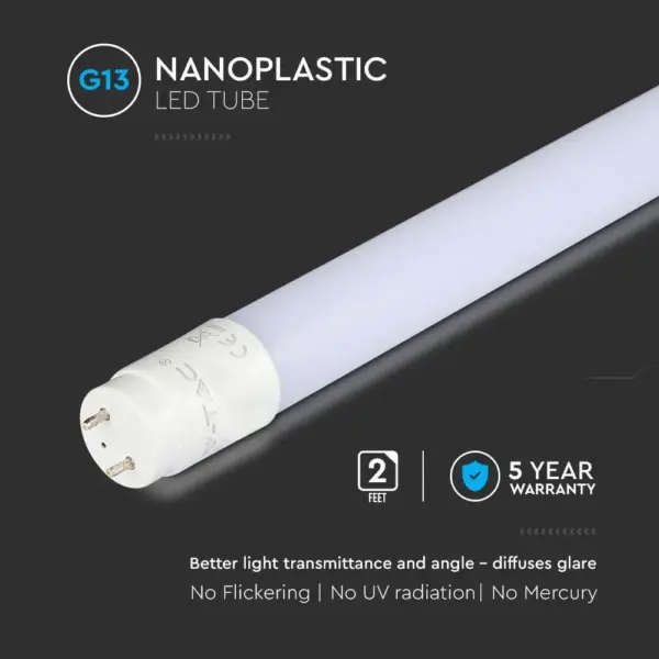 LED Λάμπα T8 G13 60cm 7.5W V-TAC Samsung Chip Rotable 850lm 160° Φυσικό   4000K – 21686