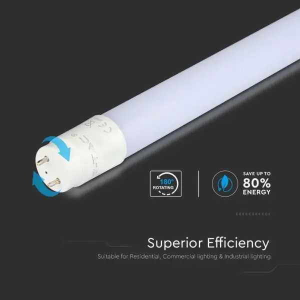 LED Λάμπα T8 G13 60cm 7.5W V-TAC Samsung Chip Rotable 850lm 160° Φυσικό   4000K – 21686