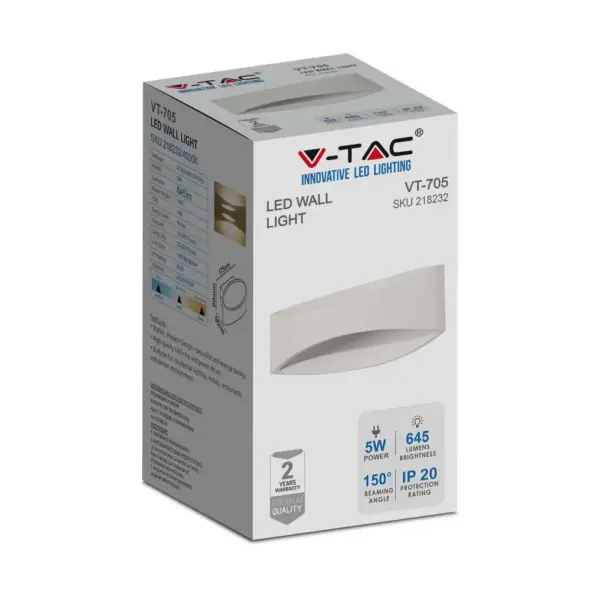 LED Απλίκα 5W Up-Down Αρχιτεκτονικού Φωτισμού Λευκό Σώμα 4000K Φυσικό  V-TAC – 218232