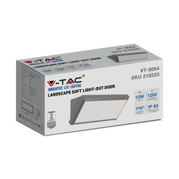LED Φωτιστικό Απλίκα Γωνία 12W V-TAC Γκρι IP65 Θερμό 3000Κ – 218233