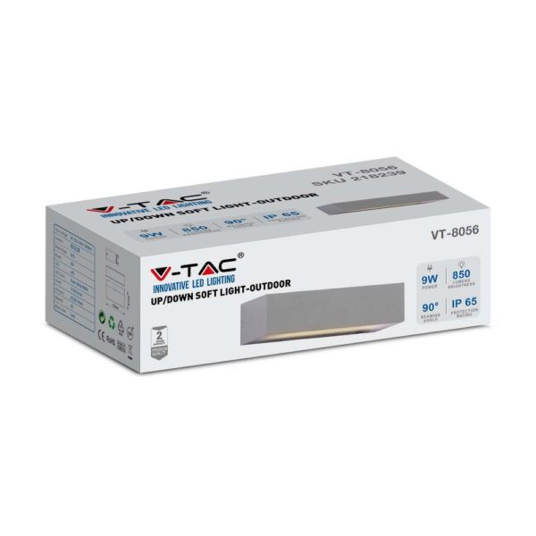 LED Φωτιστικό Απλίκα Up-Down 9W V-TAC Γκρι IP65 Θερμό 3000Κ – 218239