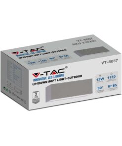 LED Φωτιστικό Απλίκα Up-Down 12W V-TAC Γκρι Αδιάβροχο IP65 Θερμό 3000Κ – 218242