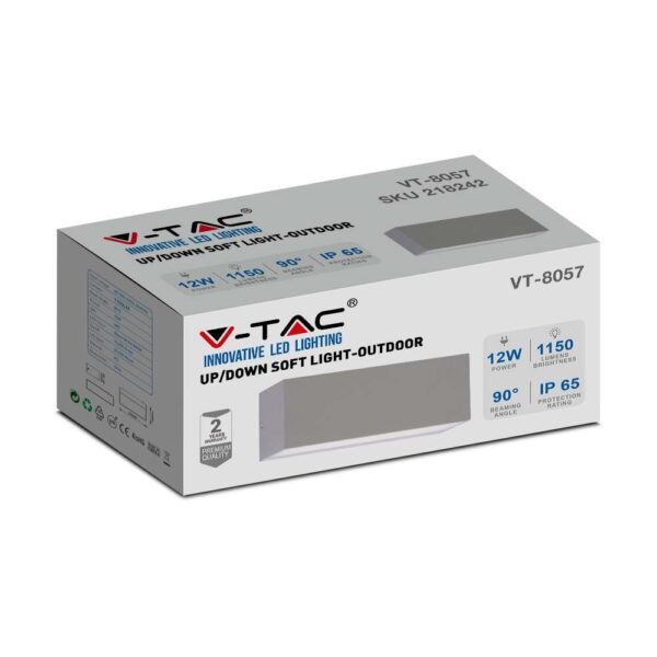 LED Φωτιστικό Απλίκα Up-Down 12W V-TAC Γκρι Αδιάβροχο IP65 Θερμό 3000Κ – 218242