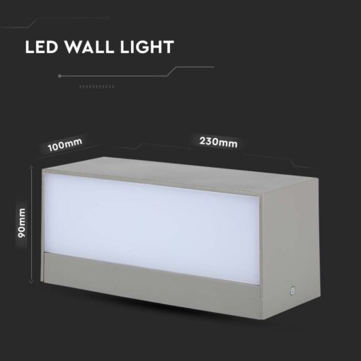 LED Απλίκα Τοίχου Up-Down 12W IP65 Γκρι Φυσικό Λευκό 4000K V-TAC 218243