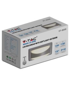 LED Φωτιστικό Απλίκα 12W V-TAC Γκρι Αδιάβροχο IP65 Ψυχρό 6400K – 218247