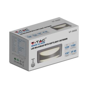 LED Φωτιστικό Απλίκα 12W V-TAC Γκρι Αδιάβροχο IP65 Ψυχρό 6400K – 218247