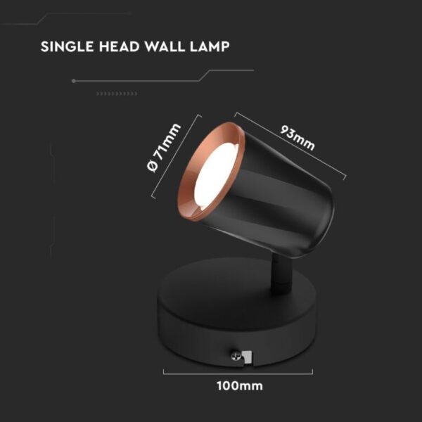 LED επιτοίχιο φωτιστικό 6W 3000K θερμό λευκό με μαύρο σώμα V-TAC – 218251