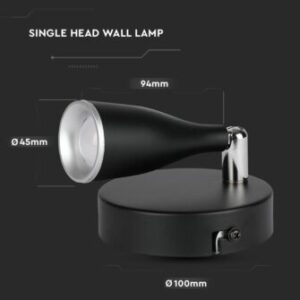 LED επιτοίχιο φωτιστικό 4.5W 4000K φυσικό λευκό με μαύρο σώμα V-TAC – 218265