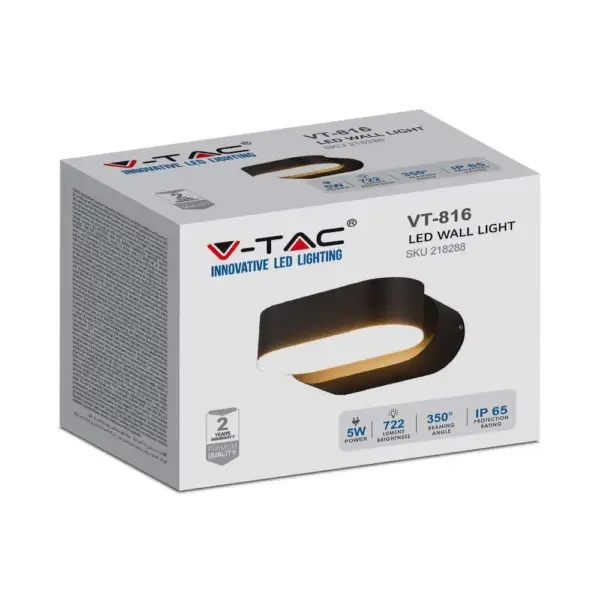 LED Φωτιστικό Τοίχου Περιστρεφόμενο 5W V-TAC Μαύρο IP65 Θερμό 3000Κ – 218288