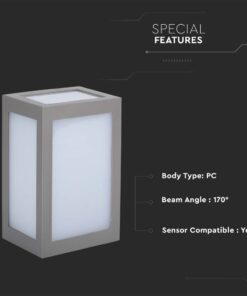 LED Επιτοίχιο Φωτιστικό Εξωτερικού Χώρου Γκρι12W IP65 Θερμό 3000K V-TAC – 218337