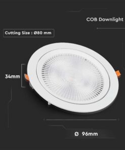 LED Φωτιστικό Χωνευτό COB Ρυθμιζόμενο 10W V-TAC PRO Samsung Chip 25° 1040lm Φ95 Θερμό 3000K – 21839