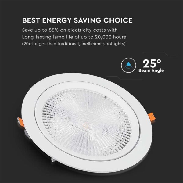 LED Φωτιστικό Χωνευτό COB Ρυθμιζόμενο 10W V-TAC PRO Samsung Chip 25° 1040lm Φ95 Θερμό 3000K – 21839