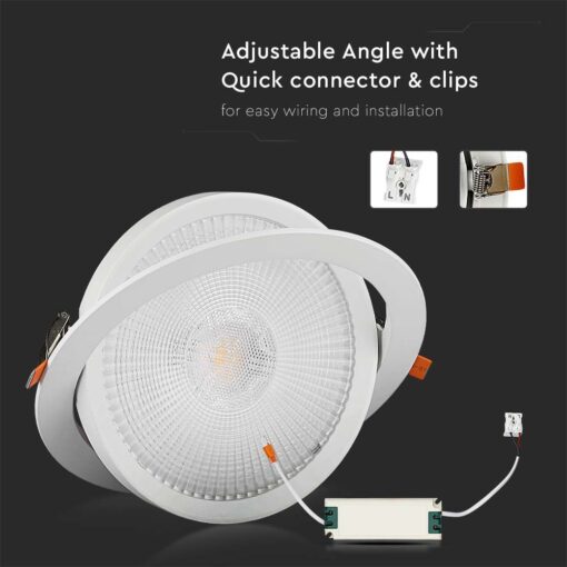 LED Φωτιστικό Χωνευτό COB Ρυθμιζόμενο 30W V-TAC PRO Samsung Chip 50° 3040lm Φ225 Θερμό 3000K – 21845