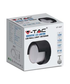 LED αδιάβροχη απλίκα 12W IP65 3000K Θερμό λευκό Μαύρο σώμα στρογγυλή V-TAC – 218537