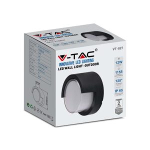 LED αδιάβροχη απλίκα 12W IP65 3000K Θερμό λευκό Μαύρο σώμα στρογγυλή V-TAC – 218537
