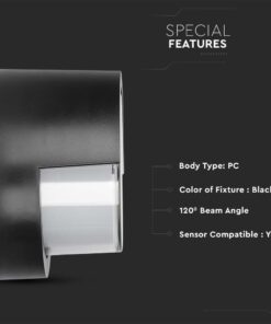 LED αδιάβροχη απλίκα 12W IP65 3000K Θερμό λευκό Μαύρο σώμα στρογγυλή V-TAC – 218537