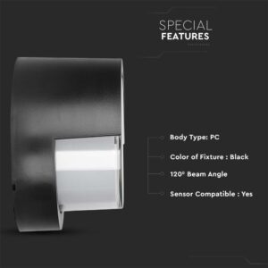 LED αδιάβροχη απλίκα 12W IP65 3000K Θερμό λευκό Μαύρο σώμα στρογγυλή V-TAC – 218537