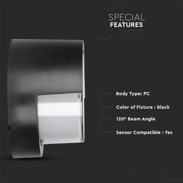 LED αδιάβροχη απλίκα 12W IP65 3000K Θερμό λευκό Μαύρο σώμα στρογγυλή V-TAC – 218537