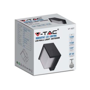 LED αδιάβροχη απλίκα 12W IP65 3000K Θερμό Μαύρο σώμα τετράγωνη V-TAC – 218539