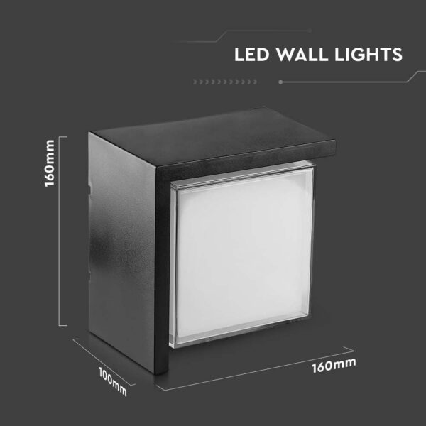 LED αδιάβροχη απλίκα 12W IP65 4000K Φυσικό λευκό Μαύρο σώμα τετράγωνη V-TAC – 218540