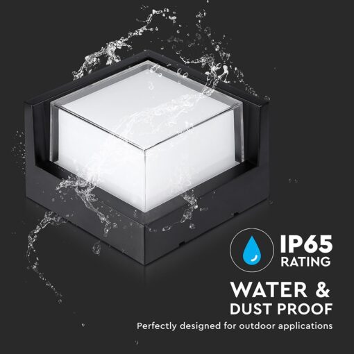LED αδιάβροχη απλίκα 12W IP65 3000K Θερμό Μαύρο σώμα τετράγωνη V-TAC – 218539