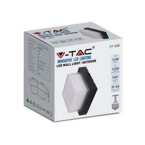 LED αδιάβροχη απλίκα 12W IP65  Μαύρο σώμα τετράγωνη V-TAC Φυσικό 4000K – 218544