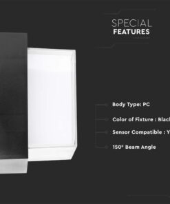 LED αδιάβροχη απλίκα 12W IP65 Μαύρο σώμα τετράγωνη V-TAC Φυσικό 4000K – 218544