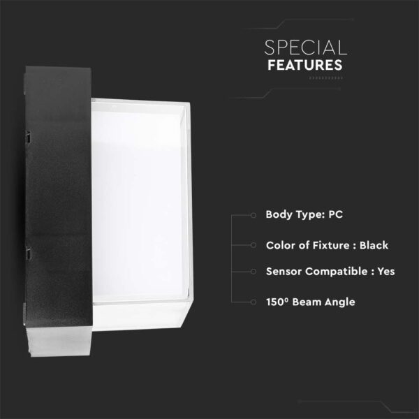 LED αδιάβροχη απλίκα 12W IP65  Μαύρο σώμα τετράγωνη V-TAC Φυσικό 4000K – 218544