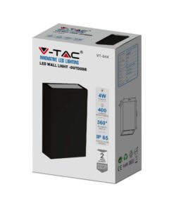 LED Φωτιστικό Τοίχου Up-Down Μαύρο 4W V-TAC IP65 Θερμό 3000K – 218561