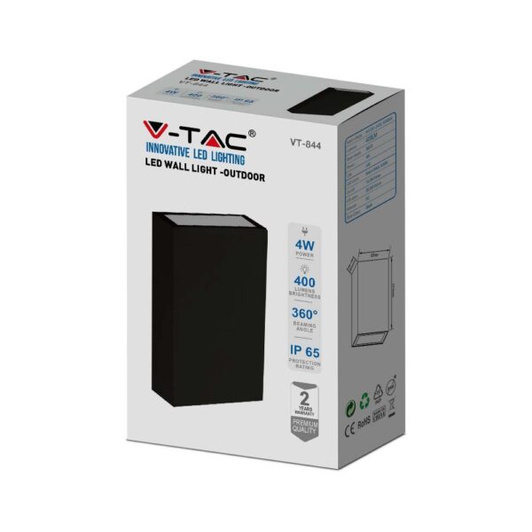 LED Φωτιστικό Τοίχου Up-Down Μαύρο 4W V-TAC IP65 Θερμό 3000K – 218561