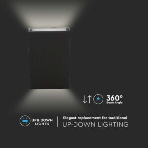LED Φωτιστικό Τοίχου Up-Down Μαύρο 4W V-TAC IP65 Θερμό 3000K – 218561