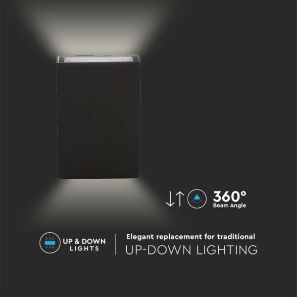 LED Φωτιστικό Τοίχου Up-Down Μαύρο 4W V-TAC IP65 Θερμό 3000K – 218561