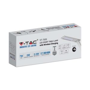 LED Επιτραπέζιο φωτιστικό γραφείου 7W 3 σε 1 (3000Κ/4000Κ/6500Κ) λευκό σώμα με wireless charger V-TAC – 218603