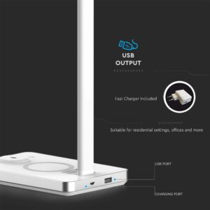 LED Επιτραπέζιο φωτιστικό γραφείου 7W 3 σε 1 (3000Κ/4000Κ/6500Κ) λευκό σώμα με wireless charger V-TAC – 218603