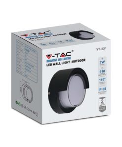 Επιτοίχιο φωτιστικό κήπου 7W IP65 μαύρο σώμα στρογγυλό θερμό 3000K V-TAC – 218609