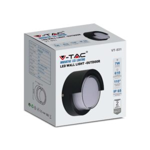 Επιτοίχιο φωτιστικό κήπου 7W  IP65 μαύρο σώμα στρογγυλό θερμό 3000K V-TAC – 218609