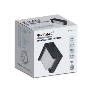 Επιτοίχιο φωτιστικό κήπου 7W IP65 σε μαύρο σώμα τετράγωνο 3000K V-TAC – 218610
