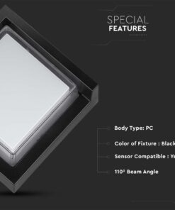 Επιτοίχιο φωτιστικό κήπου 7W IP65 σε μαύρο σώμα τετράγωνο 3000K V-TAC – 218610