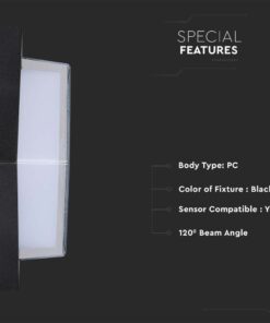 Επιτοίχιο φωτιστικό κήπου 7W IP65 μαύρο σώμα τετράγωνο θερμό 3000K V-TAC – 218612