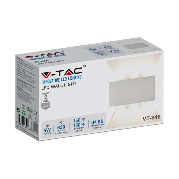 Φωτιστικό Τοίχου 5W LED Up-Down Λευκό V-TAC IP65 Θερμό Λευκό 3000K – 218613