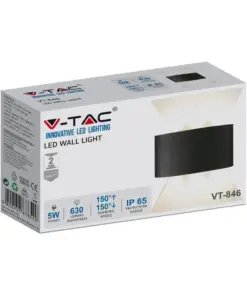 Φωτιστικό Τοίχου 5W LED Up-Down Μαύρο V-TAC IP65 Θερμό Λευκό 3000K – 218615